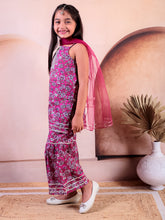 Sibling Pink Cotton Printed Kurti with Sharara and Dupatta