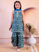 Sibling Blue Cotton Printed Kurti with Sharara and Dupatta