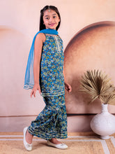 Blue Cotton Printed Kurti With Sharara with Dupatta