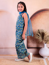 Sibling Turquoise Blue Cotton Printed Kurti with Sharara and Dupatta