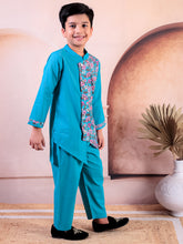 Siblings Blue Pure Cotton Printed Kurta Pyjama Set