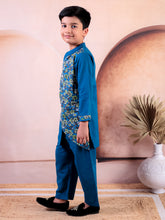 Siblings Turquoise Blue Pure Cotton Printed Kurta Pyjama Set