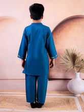 Siblings Turquoise Blue Pure Cotton Printed Kurta Pyjama Set