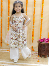 Girls Floral Printed Pure Cotton Kurta with Sharara & Dupatta