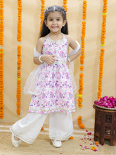 Girls Floral Printed Pure Cotton Kurta with Sharara & Dupatta