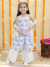 Girls Floral Printed Pure Cotton Kurta with Sharara & Dupatta