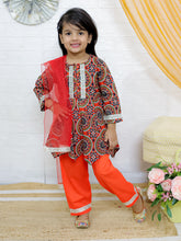 Girls Ethnic Motifs Printed A-Line Pure Cotton Kurta with Pyjama & Dupatta