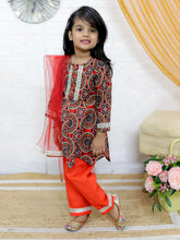 Girls Ethnic Motifs Printed A-Line Pure Cotton Kurta with Pyjama & Dupatta