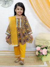 Girls Ethnic Motifs Printed A-Line Pure Cotton Kurta with Pyjama & Dupatta