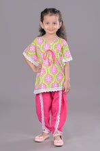 Ethnic print waist tie-up cotton kaftan with dhoti