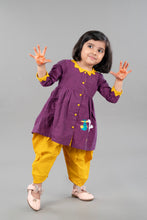 Purple Pure cotton full sleeve embroidered dress with dhoti