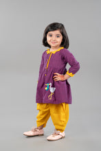 Purple Pure cotton full sleeve embroidered dress with dhoti