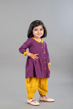 Purple Pure cotton full sleeve embroidered dress with dhoti