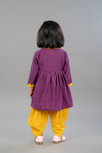 Purple Pure cotton full sleeve embroidered dress with dhoti