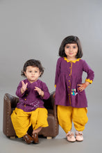 Purple Pure cotton full sleeve embroidered kurta with dhoti