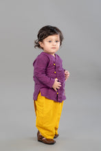 Purple Pure cotton full sleeve embroidered kurta with dhoti