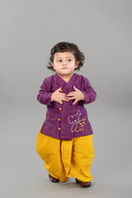 Purple Pure cotton full sleeve embroidered kurta with dhoti