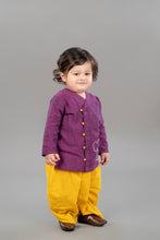 Purple Pure cotton full sleeve embroidered kurta with dhoti