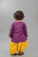 Purple Pure cotton full sleeve embroidered kurta with dhoti