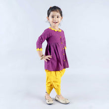 Purple Pure cotton full sleeve embroidered dress with dhoti