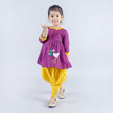 Purple Pure cotton full sleeve embroidered dress with dhoti