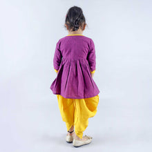 Purple Pure cotton full sleeve embroidered dress with dhoti