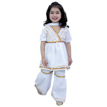 White pure cotton embellished kurti with sharara