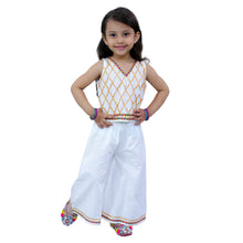 White pure cotton sleeveless embellished top with plazo