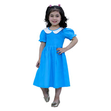 Blue pure cotton smoked dress with peter pan collar