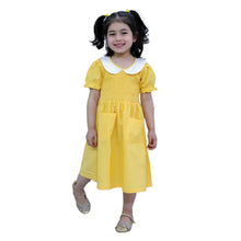 Green pure cotton smoked dress with peter pan collar