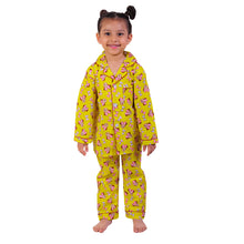 Yellow woven pure cotton printed night suit