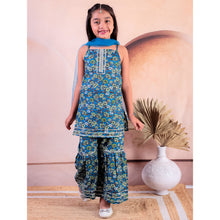 Blue Cotton Printed Kurti With Sharara with Dupatta