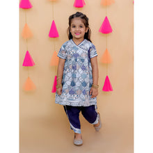 Blue pure cotton printed angrakha with dhoti