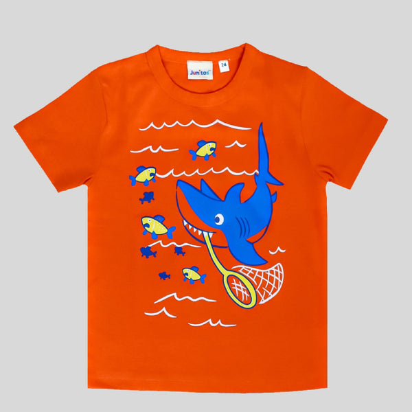 Orange Cotton Whale Printed T-Shirt