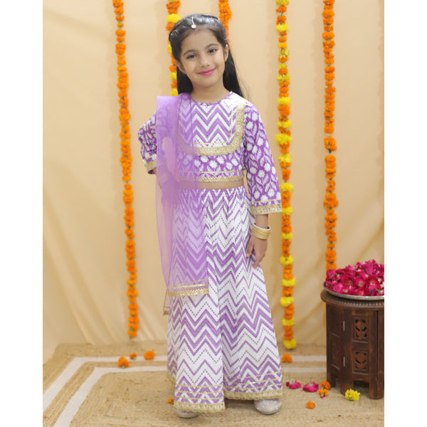 Girls Geometric Printed Ready to Wear Cotton Lehenga & Blouse With Dupatta