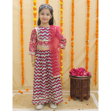 Girls Chevron Printed Ready to Wear Cotton Lehenga & Blouse With Dupatta