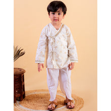 Beige pure cotton golden print kurta and dhoti